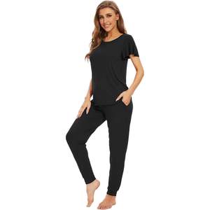 Ensemble de pyjama pour femmes à manches courtes personnalisé, viscose bambou, vêtements de nuit doux, pantalon long de jogging, vêtements de détente, S-XXL, pyjamas pour femmes - Product Image 3