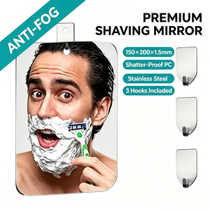 150*200*1.5mm PC Anti Fog <b>Shaving</b> <b>Mirror</b> Unbreakable Shower Bathroom <b>Mirror</b> With Self Adhesive Hooks for Men Grooming - Product Image 2