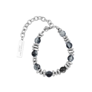 Cadena de Mano para Hombre y Mujer, Mismo Estilo, Ónix Negro con Diseño de Grietas de Hielo, Diseño Retro Chino, Material de Acero Inoxidable. - Product Image 1