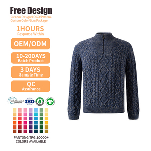 Custom Logo OEM ODM Men's Jacquard <b>Jumper</b> <b>Pullover</b> Knitwear Winter Long Sleeve Knitted Quarter Zip Merino Wool Sweater - Product Image 1