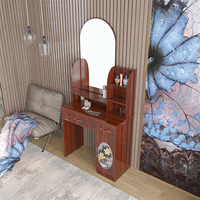 Table de toilette en verre design simple avec tiroirs, coiffeuse de maquillage marron avec miroir, Offre Spéciale