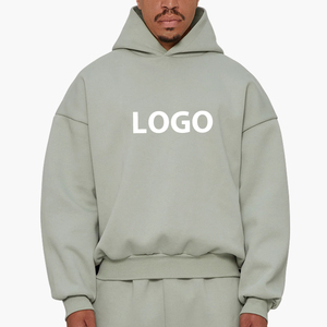 Sweat à capuche pour homme 100% coton, coupe courte, épais 500 g/m², coupe oversize et carrée, personnalisable pour broderie 3D, écologique - Product Image 3