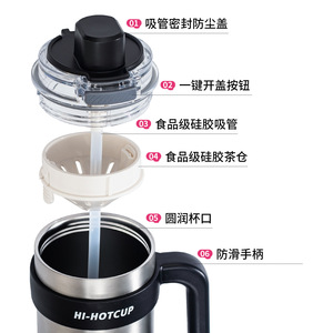 Hi-Hotcup Insulated Mug <b>With</b> <b>Straw</b> 500Ml Stainless Steel Thermal <b>Cup</b> For <b>Cold</b> Hot Drinks Car Use - Product Image 1