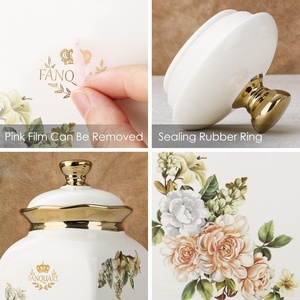<span class=keywords><strong>Set</strong></span> di 3 contenitori floreali con finiture in argento, vasetti decorativi in ceramica, barattolo per biscotti e zuccheriera con coperchio ermetico - Product Image 3