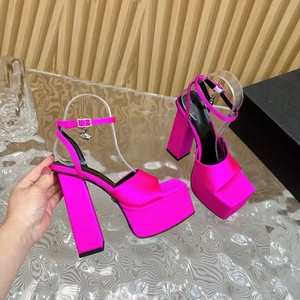 Sandalias de Plataforma de Diseñador de Alta Calidad con Hebilla Superior y Tacón Alto, Sandalias de Lujo con Tacón Grueso de Seda Real para Mujer, Verano 2025 - Product Image 3