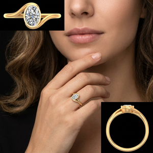 LAX DIORE JEWELS SZLR1137 Gold Plated Oval Lab Grown Diamond Bezel Solitaire Engagement <b>Ring</b> Luxury Style Wedding Band for Women - Product Image 1