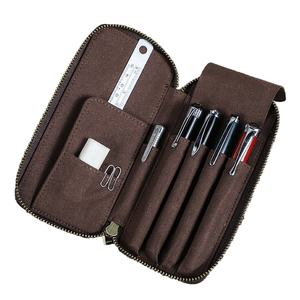 Crazy Horse Leather Pen Case – 4-Slot Zipper Pencil Holder with Card & Cash Pocket, Vintage Style for Students & Professionals - Product Image 1