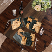 Sous-verres carrés de luxe modernes pour le thé, vente en gros de tapis d'isolation thermique époxy en bois, tampons en bois de résine et tampons en bambou et noyer pour la cuisine
