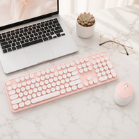 Ensemble clavier et souris sans fil ergonomique SWEET 2.4G USB avec un seul récepteur, 104 touches rondes, pour filles, bureau et école