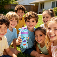 Bouteille d'eau isotherme 5D pour enfants de 12 oz avec couvercles colorés pour impression, vente en gros