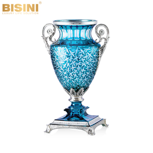 Vase en verre de cristal européen de luxe à large ouverture, base en cuivre coulé artisanal avec motif végétal doré pour une décoration é<span class=keywords><strong>l</strong></span>égante de la maison - Product Image 3