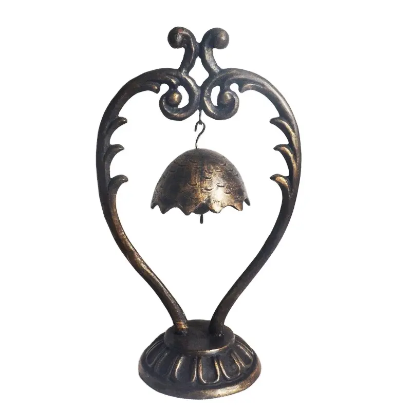 Campainha de mesa tradicional feita à mão em material de ferro fundido, campainha grande com acabamento em bronze de bom som