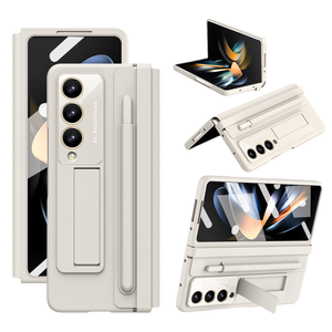 Funda de cuero con ranura para bolígrafo y soporte para Samsung Galaxy Z Fold 5 4, cubierta plegable sin soporte con película frontal de vidrio templado - Product Image 1