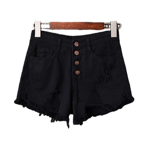Cộng với kích thước Chất lượng cao Phụ nữ mùa hè rộng chân quần short ăn xin thô cạnh quần short nóng màu xanh đen xám tách ra Quần short denim ngực - Product Image 3