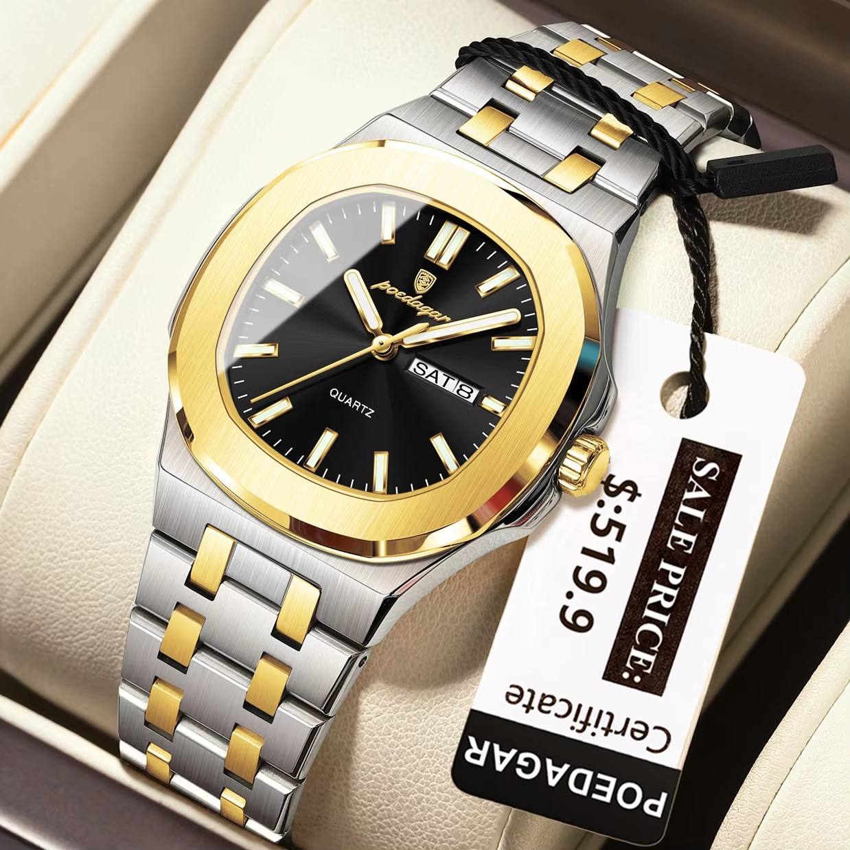 3 black dial silver gold strap