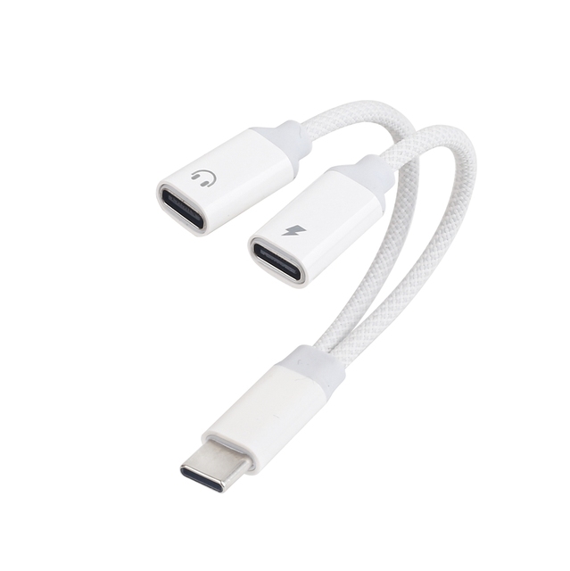 USB C Splitter 1 in 2 Out Dual USB C Headphone and Charger Adapter Audio Dongle Cable with PD 10W Fast Charging