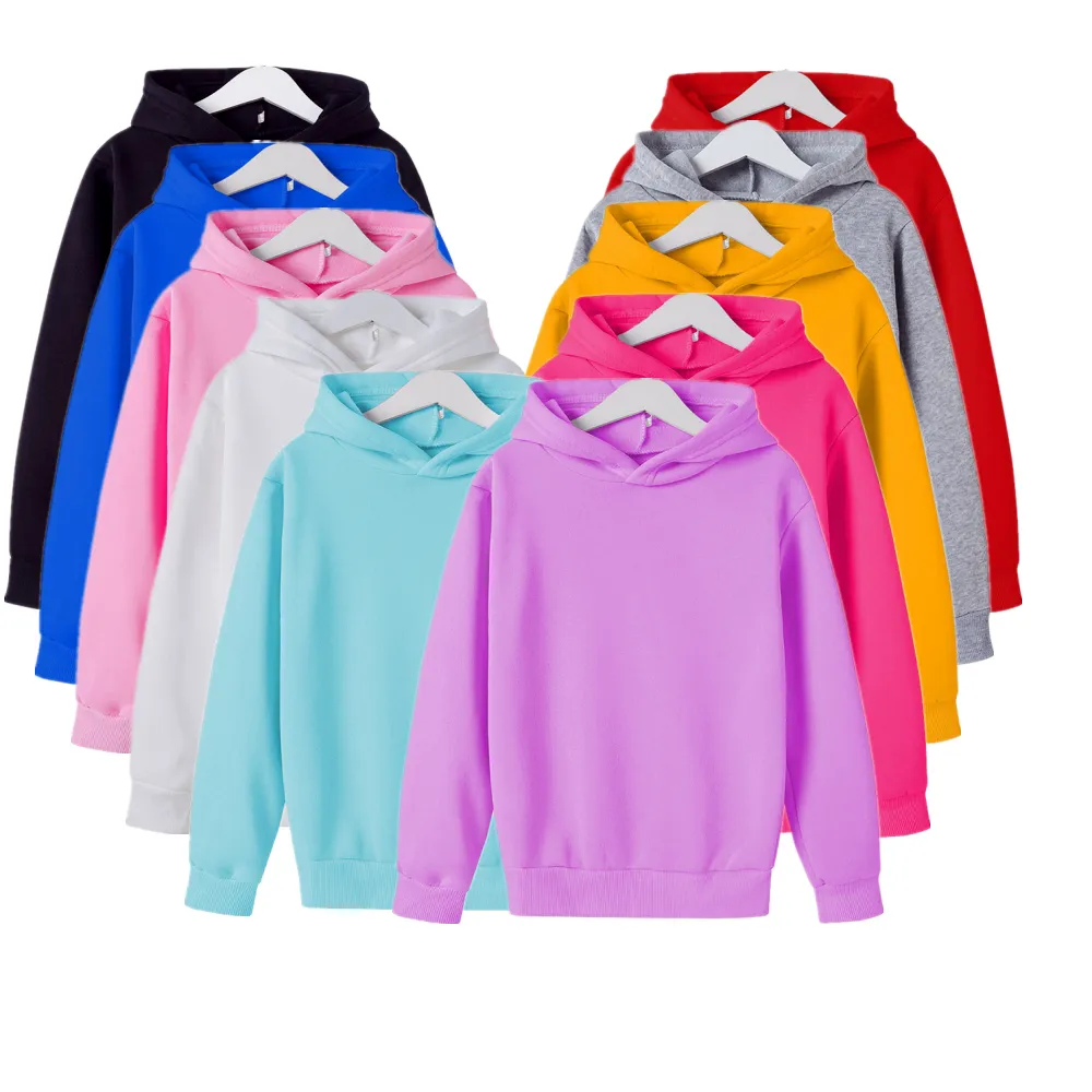 Hoodies Sweatshirts Boys Girls Fashion Solid Colors Autumn Winter Fleece Hip Hop Hoody Children's Clothing
