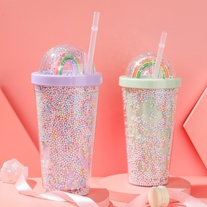 Di alta qualità con paglia di plastica glitterata tazza di <span class=keywords><strong>caffè</strong></span> Logo personalizzato scintillio Design doppio muro di plastica Sipper tazza di bottiglia tazza - Product Image 1