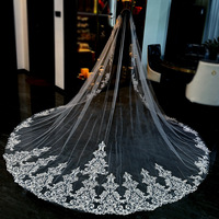 Voile de mariée LUOXIN en dentelle ivoire de 3,5 mètres de long, avec appliques faites à la main et peigne à cheveux