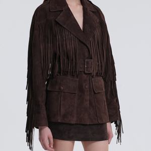 Chaqueta Bomber de Gamuza Vintage de Lujo Estilo Western Personalizada para Mujer, Abrigo Vaquero Marrón para Dama - Product Image 2