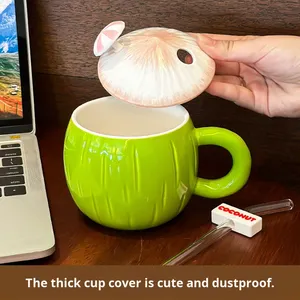Modern Customized Ceramic <b>Coconut</b> Shape Mug Cute Lid Straw Water <b>Cup</b> Birthday Gift <b>Cup</b> Couple Presents Milk Breakfast <b>Cup</b> Office - Product Image 3
