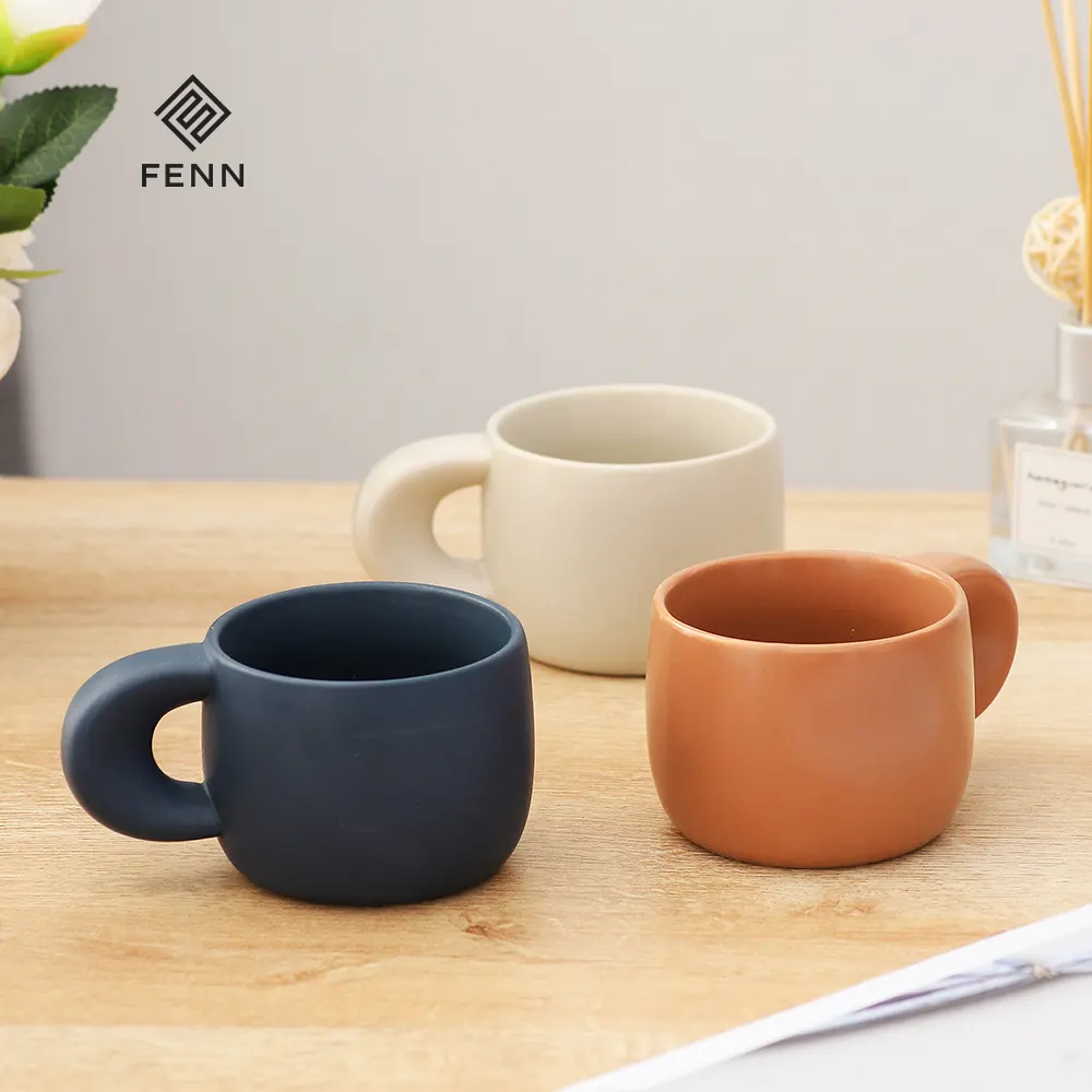 Modernes koreanisches Becher geschirr Benutzer definierte nordische Tee-Kaffeetasse Farbe Matt glasiert 200ml Dicker Griff Porzellan-Kaffeetasse Keramik