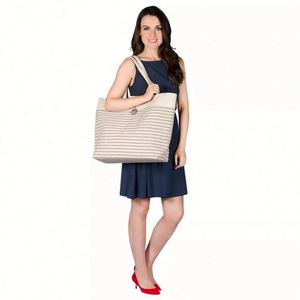 Free Design Trendy Custom Striped Color Fabric Cotton Tote Bags <b>Printed</b> Heavy Shopping Bag Canvas Rope Handle Beach Bag - Product Image 4