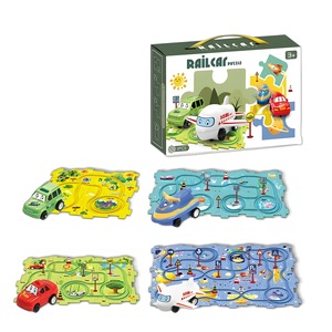 Jouet de train électrique miniature pour enfants, thème dinosaures, océan, espace, dessin animé, en plastique, à assembler soi-même, avec piste et véhicules - Product Image 1