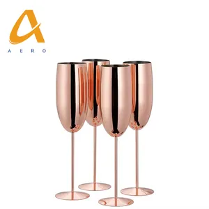 Custom Logo Color 250ml Gold Copper Plater Metal Goblet Wine Glass Stainless Steel Champagne Glass Cup Flute