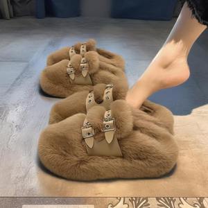 Fourrure de lapin 2025 – Nouveauté pour femme : Plush léger à semelle épaisse pour le printemps, rembourrage extra épais et chaud, semelle souple massante - Product Image 5