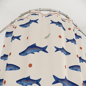 Rideau de douche vintage imprimé poisson bleu <span class=keywords><strong>aquarelle</strong></span> 100% polyester, imperméable, résistant à la moisissure, rideau de salle de bain nautique personnalisé - Product Image 2