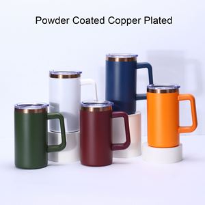 Custom Laser Engraving Stainless Steel Powder Coated Copper Plated Travel <b>Coffee</b> Mug 20oz Colored Tumbler with Removable Handle - Product Image 2
