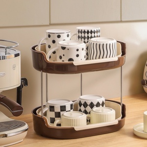 Storage Rack Single/Double-layer <b>Teacup</b> Holder Tea Set Organizer Tray Household Tabletop Water Cup Holder Cosmetics Storage Rack - Product Image 1
