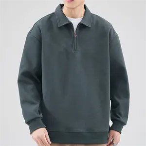 Produk Musim Dingin 2023 pria pakaian grosir kustom kerah 1/4 Quarter Zip pullover kualitas tinggi ukuran besar pria kaus