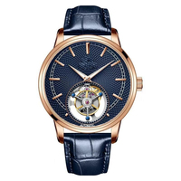 Montre automatique de luxe pour homme en or rose avec tourbillon, boîtier transparent et cadran en verre de 20 mm