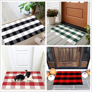 Amazon Venta caliente blanco y negro plaid buffalo al aire libre alfombra de algodón tejido de alfombras - Product Image 2