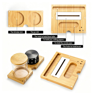 Boîte de rangement en bambou personnalisée en gros avec plateau roulant et broyeur à herbes, rangement anti-odeur pour accessoires de fumeur - Product Image 4