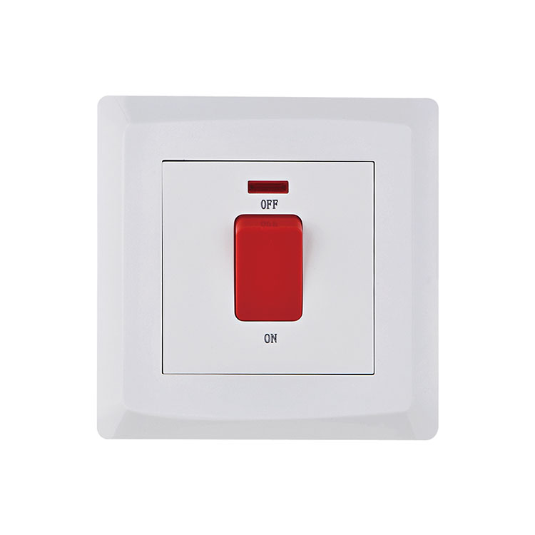 Factory RTS PC Material 45A 1 Gang Double Pole 86*86mm Switches Electrical White Wall Switch for AC With Neon