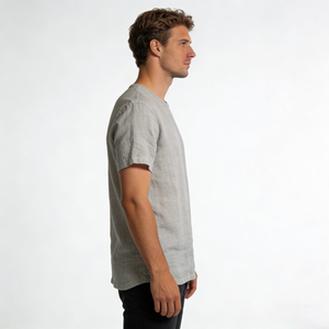 <span class=keywords><strong>T</strong></span>-Shirt da Uomo Personalizzata in Tessuto di Lino Traspirante e Leggero, Grigio Chiaro, Collo Tondo, Vestibilità Comoda e Casual - Product Image 2