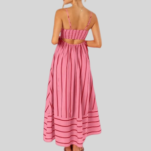 Vestido largo sexy de verano para mujer, sin mangas, con espalda descubierta, a rayas, estilo casual, con hombros descubiertos, corte en A, venta al por mayor, personalizado - Product Image 2