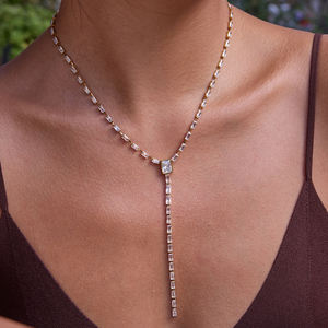 J & D 18K PVD placa de oro <span class=keywords><strong>collar</strong></span> de acero inoxidable impermeable moderno clásico blanco circón colgante Y cadena - Product Image 2