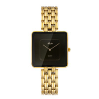 Montre de couple carrée à quartz pour femme, élégante, minimaliste, de luxe, avec pièces de monnaie anciennes plaquées or, cadran noir et finition dorée vintage