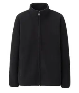 Mens custom OEM plain navy and black 100% polyester heavy fleece full zip up with 2 side pockets casual warm winter jacket coat