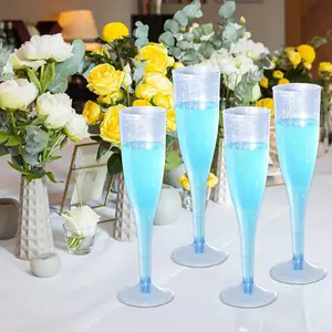 6,5 Unzen Einweg-Champagner flöten aus Kunststoff Mimosen gläser Blue Glitter Plastic Champagner gläser für Party hochzeiten Feiertage sogar