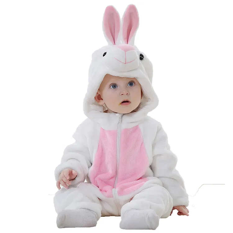 MICHLEY OEM Infant White Cute Rabbit Jumpsuits Flannel Girls Halloween Bunny Romper Baby Clothes