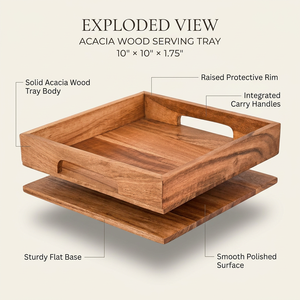 ACACIA LIVING Bandeja de Servir de Madera de Acacia de 10x10 Pulgadas con Asas Integradas, Acabado con Recubrimiento en Polvo, Apta para Lavavajillas y Microondas - Product Image 6