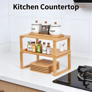 Bamboo Kitchen Storage <b>Rack</b> Two Piece Countertop Spice <b>Rack</b> Multi Function <b>Dish</b> Organizer - Product Image 3