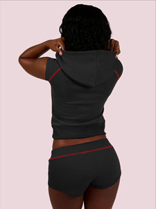 SY26021 Set da <span class=keywords><strong>Donna</strong></span> <span class=keywords><strong>in</strong></span> Maglia Waffle per Loungewear, Felpa Corta con Zip e Pantaloncini a Zampa, <span class=keywords><strong>Abbigliamento</strong></span> Estivo Femminile, Set 2 Pezzi - Product Image 3
