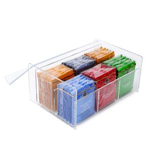 Acrílico Café Açúcar Adoçantes Creamers Beba Vagens Saco De Chá Caixa De Pacotes De Caixa De Armazenamento Fábrica Personalizado Lucite Chá Caddy Box Titular