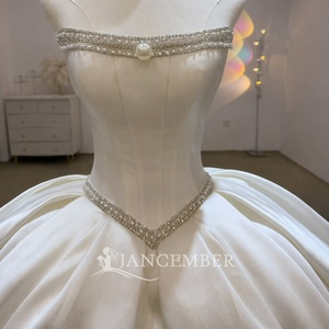 Lsjj171 Elegante Vestido de Novia de Gala Largo hasta el Suelo con Cintura Estilo Vichy y Adorno de Perlas y Cristales, Estilo Bohemio, para Novias de Palacio - Product Image 6